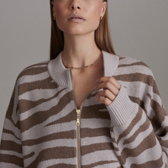 New‎ Varley Anthropologie zip up zebra striped cardigan sweater - Picture 4 of 16